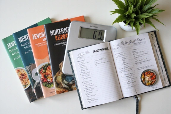 Libri di nutrizione e strumenti di misurazione dietologica