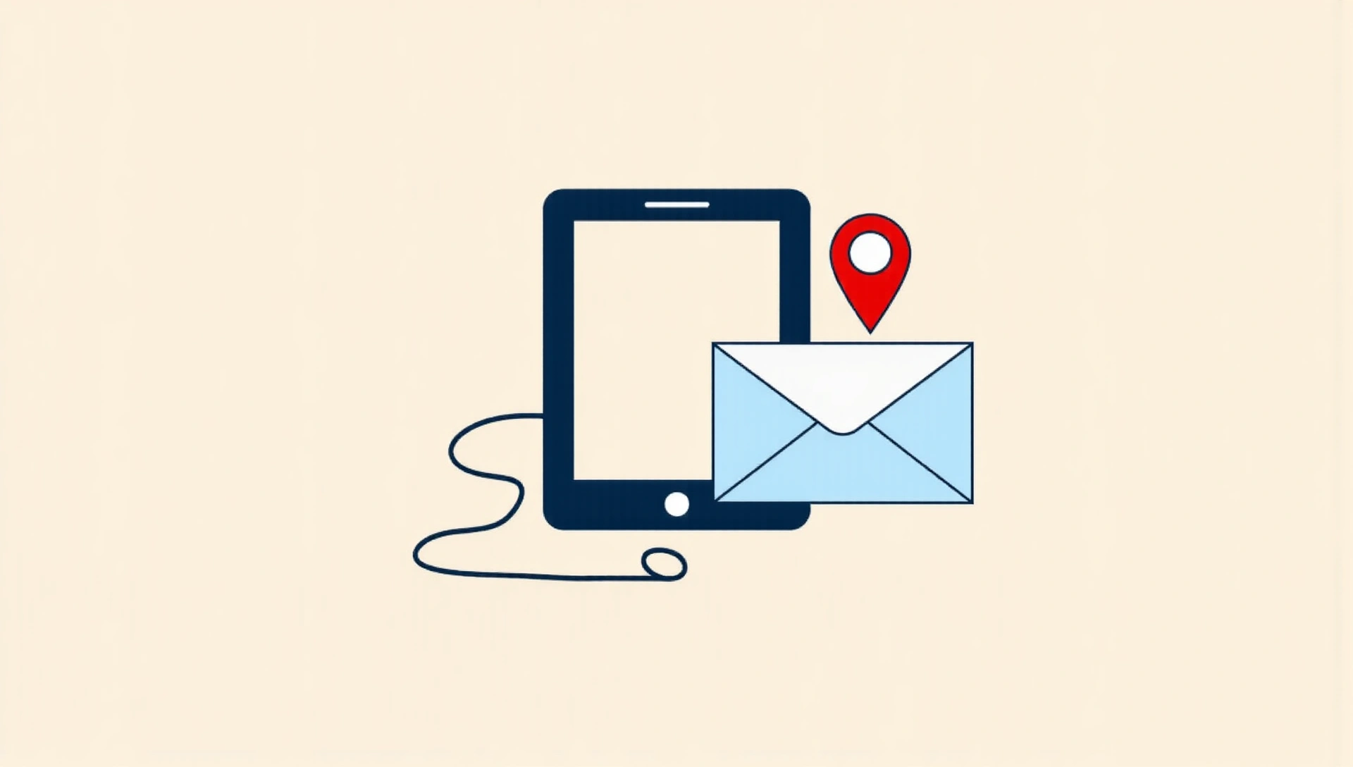 Immagine stilizzata di telefono, busta e icona di posizione che simboleggiano la comunicazione
